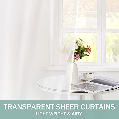 HOMEIDEAS Side Door Window Curtains with Rod Pocket for Small Window, 2 Panel Light Filtering Sidelight Curtain for Front Door, 54W X 40L Sheer Drapes with Tiebacks, White — view 2