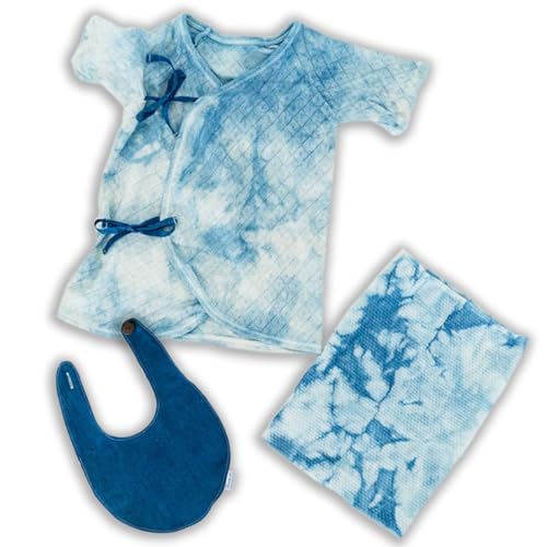 Awaii Baby Gift Box 肌着・腹巻・スタイ 3点セット ベビーギフト 藍染 3点セット 肌着 腹巻 スタイ 藍 藍染め