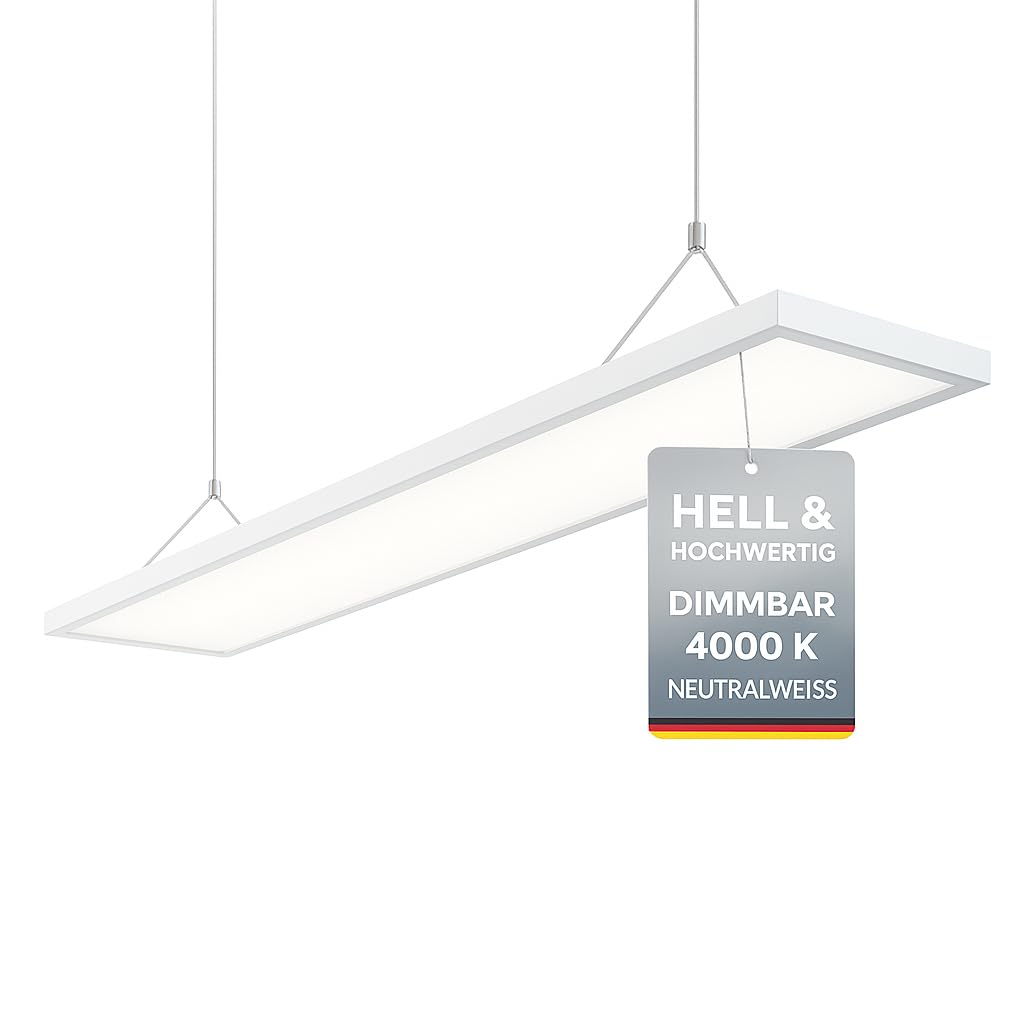 Jalama LED Panel Pendelleuchte 120x30 cm dimmbar – 40W, 4000K Neutralweiß, blendfrei UGR<19, 4000lm, DALI Treiber, Aluminiumrahmen Weiß, IP40 – Büro, Arbeitsplatz & Gewerbe-Beleuchtung