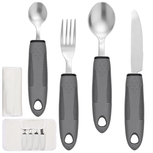 HX-pyahgtv 4-Teiliges Parkinson Besteck mit rutschfestem Griff Adaptive Utensilien Easy Grip Besteck Set für behinderte Arthritis Parkinsons Ältere...