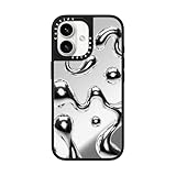 CASETiFY ミラー MagSafe対応 iPhone 16 ケース [反射性 / 1.5mからの落下試験をクリア (MIL規格1倍相当) / ワイヤレス充電およびMagsafe対応] - Chrome Liquid Groovy - シルバー (ブラックバンパー)