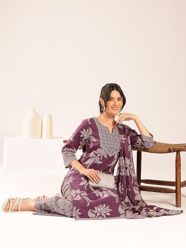 Image of Vbuyz Women Foil Print & Gota Patti Work Straight Cotton Salwar Suit | Straight Kurta Pant Dupatta | Kurta Set with Dupatta for Women | Suit Set | Ethnic Set | Printed Kurta Set