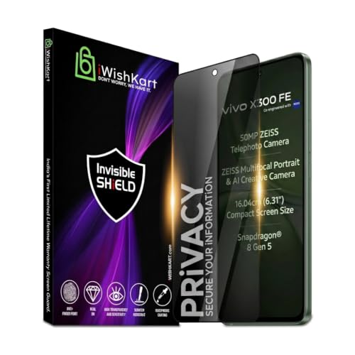Image of Military Grade compatible with vivo X300 FE 5G Privacy Antispy Tempered Glass screen protector guard Full Edge to Edge 9H Full Glue FHD with Easy Installation kit | 6.31 Inch