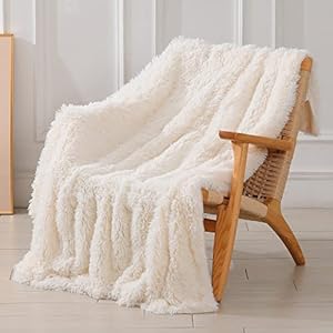 Decorative Extra Soft Fuzzy Faux Fur Throw Blanket 50″ x 60″,Solid Reversible Lightweight Long Hair Shaggy Blanket,Fluffy Cozy Plush Comfy Microfiber Fleece Blankets for Couch Sofa Bedroom,Cream White