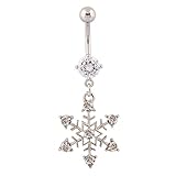 316L Surgical Steel Rhinestone Snowflake Dangle Belly Button Ring