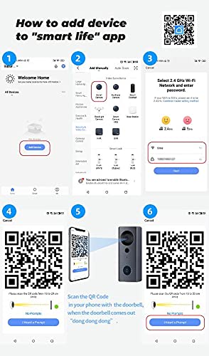 XFTOPSE Câmera de vídeo Tuya sem fio, campainha inteligente WiFi com sensor de movimento PIR, alarme