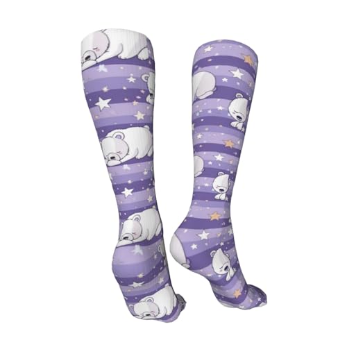 Bears Sleep Stars Compression Socks for Kids Boys Girls, Knee High Soccer Socks Long Tube Funny Gifts for Running Sports Travel 19.8in2