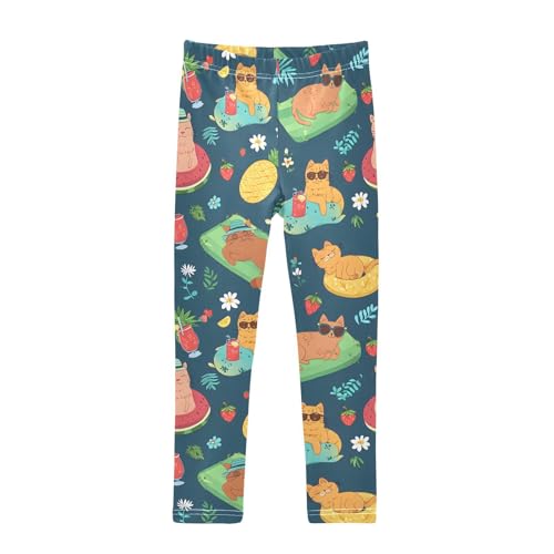 Summer Cat Girls Leggings Soft Stretch Workout Yoga Dance Pants for Kids Casual Tights