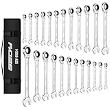 Ratchet Wrench Set Metric Standard: 24-Piece Combination Ratcheting Wrenches Set, Sturdy Chrome Vanadium Steel Construction, Metric & SAE, 8-19mm 1/4-7/8, 72-Tooth Precision Mechanic Tool Kit