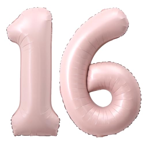 Image of 40 Inch Light Pink Number 16 Foil Big Balloon 0-9 Giant Digital 16th for Birthday Anniversary Graduation Decorations