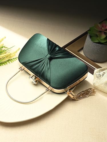 Image of TOOBA Handicraft Women's Beautiful Bling Box Clutch Bag | Evening Bag, Bridal Purse & Party Handbag | Wedding & Special Occasion Clutch (Knot Small Boat)