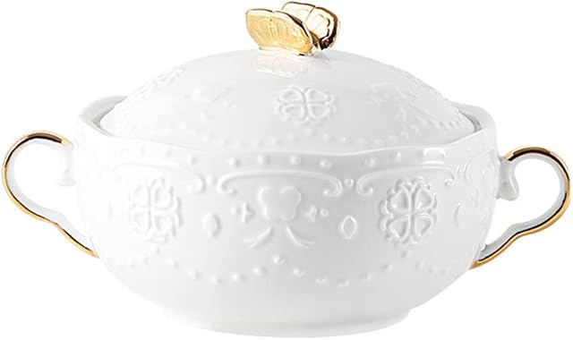 Cabilock Ceramic Soup Bowl with Handles Serving Bowl Cereal Bowl Ramen Dish Stew Bowl Decorative Tableware with Lid and Spoon for Soup Cereal Stew Chill Miso Soup