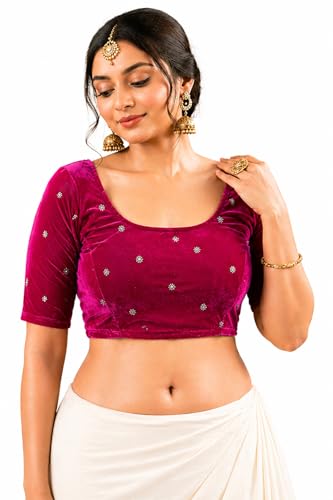 Image of Velvet Readymade Blouse for Women, Elegant, Comfortable, Stylish, Saree Choli Top, Traditional, Size S, M, L, XL, XXL