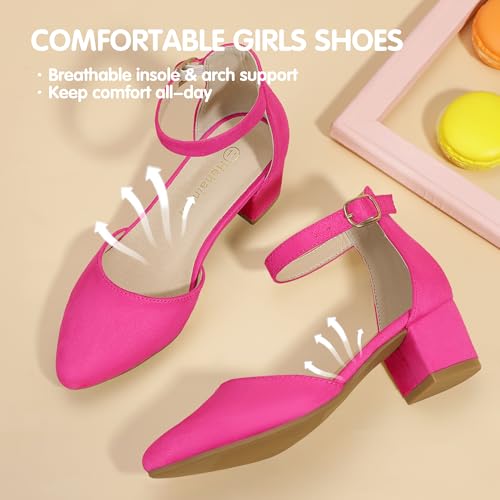 Image of Hehainom Girls Dress Shoes Chunky High Heels Ankle Strap Pumps