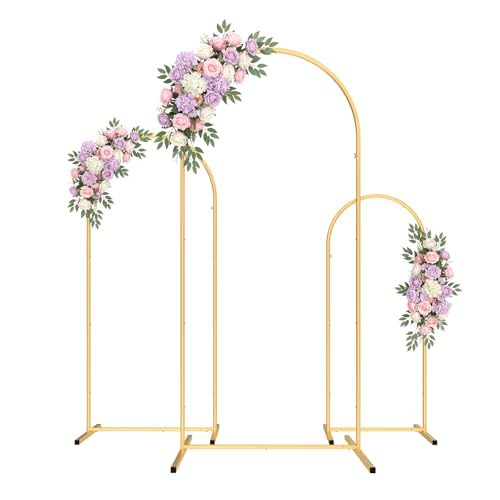 Pureegg Wedding Arch Backdrop Stand Set of 3 (6FT 5FT 4FT) - Stable Freestanding Gold Balloon Arch Stand Easy Assembly & Reusable Sturdy Metal Frame for Wedding Baby Shower Birthday