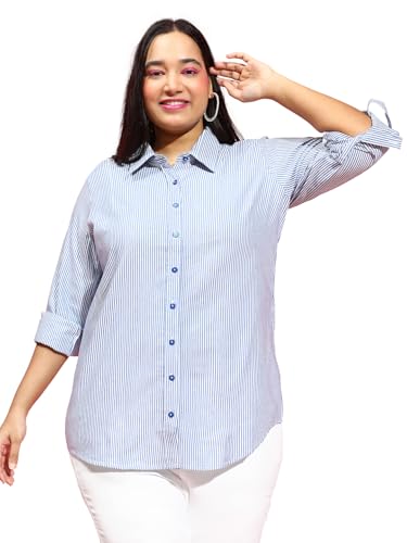 Image of Women Cotton Comfort: Plus Size Yellow Striped Shirt Out Door Dailywear Foram XL /2XL /3XL /4XL /5XL /6XL /7XL /8XL.