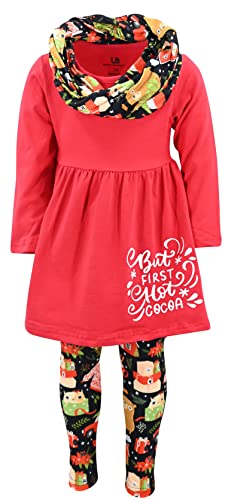 Image of Unique Baby Girls Kids Toddler 3pc Outfit Set Long Sleeve Cotton Blend Tunic Top Leggings and Scarf