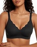Avidlove Women's Wireless Bras Seamless Bra Full Coverage Lace Tshirt Everyday Bra Black Large
