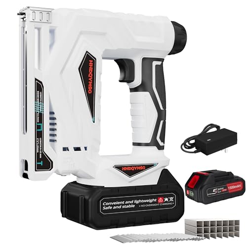 Nail Gun Cordless with Battery, HHDQYMSG 2 in 1 Cordless Brad Nailer Stapler for Upholstery Wood & Family DIY, Electric Nail Gun with 1000pcs Nails and 1000pcs Staples