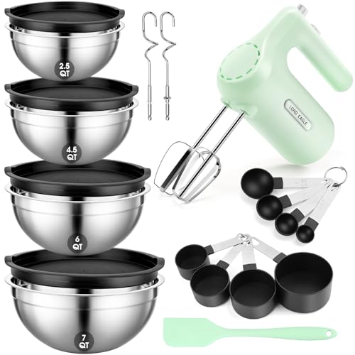 Image of Lord Eagle 5-Speed Hand Mixer Electric With 4 Mixing Bowls Set