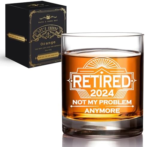 Retired No My Problem Anymore 2024 Stemless Whiskey Glass Gifts, Funny Retirement Birthday Thanksgiving Christmas Gifts for Men Coworkers Grandpa Boss BFF Teacher Retiree-19