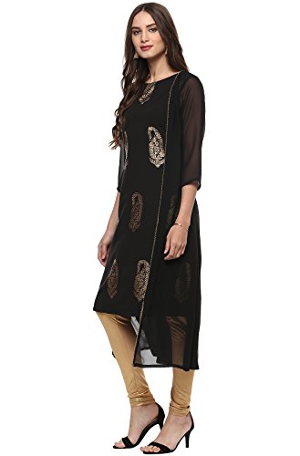 Image of Janasya Women's Poly Crepe Jacket Style A-line Kurta