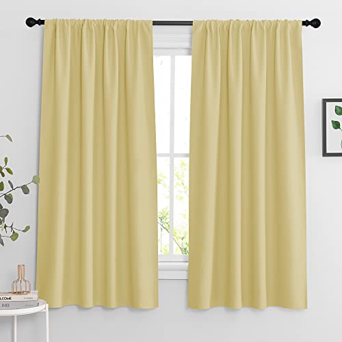RYB HOME Bedroom Curtains Blackout - Light Block Energy Efficiency Small Window Treatment Drapes for Kitchen Dining Baby Nursery Morden Decor, W 42 x L 63 inch, Light Yellow, 2 Panels