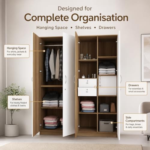 Image of Nexus Multipurpose 4-Door Wardrobe | Engineered Wood | Spacious Closet Storage | Lyon Teak & White Finish | Sturdy & Durable | Easy Knock-Down Assembly