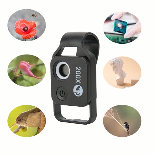 Image of Phone Microscope with CPL Lens /LED Light, 200X Pocket Microscope with Universal Phone Clip, Portable Microscope Phone Camera for Outdoor Photography