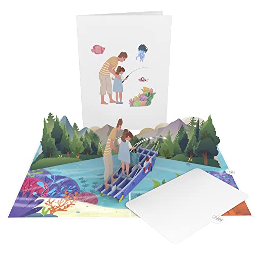 Go Fishing With Dad Pop Up Cards, Father's Day Pop Up Card, Birthday Card, Anniversary Card, Thank You Card For Dad, Husband, Grandpa, Step-Dad, Father-In-Law, 3D Pop Up Greeting Cards With Note Card And Envelope For All Occasion #TOP2