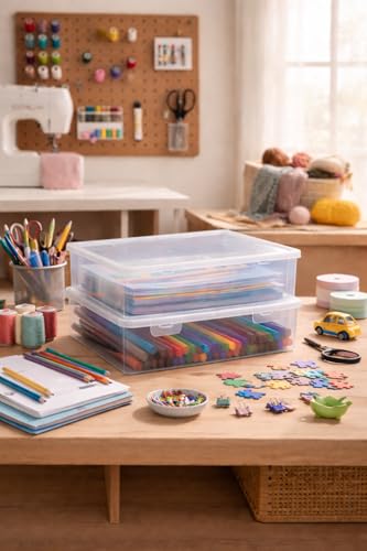 Image of Klick n shop A4 Clear File Storage Box Transparent Plastic Document Organizer with Secure Latching Lid, Stackable Paper Holder for Office, School & Home Use (Pack of 2)