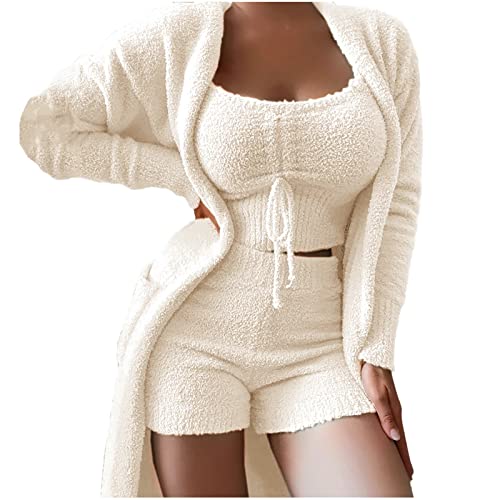Pyjama en peluche pour femme haut de gamme et son ensemble trois pièces avec short doux