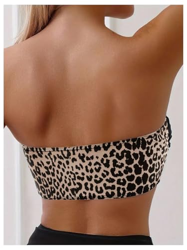MakeMeChic Women's Leopard Print Bikini Top Bandeau Twist Front Summer Bathing Suit Swim Tops2
