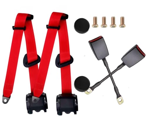2 Pack 3-Point Pads Adjustable Retractable Straps Cover Universal Replacement Set for Go Kart,Club Golf Cart,Minivan Van,SUV,UTV, VR,Pickup,Truck for Modification Belt Protective Cover Kit (red)