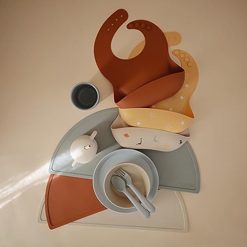 Image of mushie Silicone Baby Bib | Adjustable Fit Waterproof Bibs (Clay)