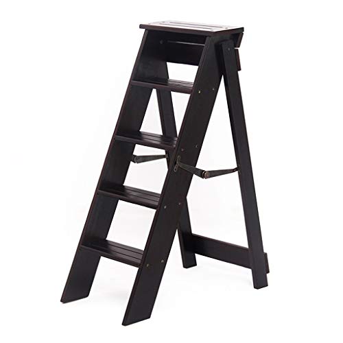 ZHZ-DT Silla de la Escala de 5 Pasos Taburete Plegable Escalera de Madera for Adultos Multifuncional niños Seguridad Antideslizante, Negro
