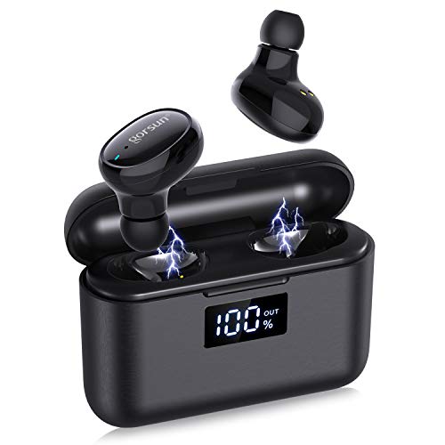 gorsun ?100 Hrs Playtime? True Wireless Earbuds Bluetooth Headphones with Built-in Microphone, Waterproof TWS Stereo Earphones with LED Display Charging Case,Touch Control Headset for Sport
