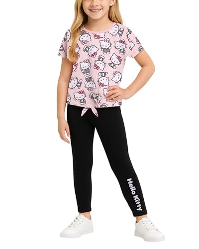 Image of Hello Kitty Girls Legging Set - 2 Piece Short Sleeve Graphic Tee Shirt for Girls and Matching Leggings for Kids Clothing Set, Size 4, Pink /Black