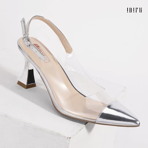 IDIFU Silver Clear Slingback Kitten Heels Closed Pointed Toe Prom Pumps by IDIFU - Used condition - Image 5