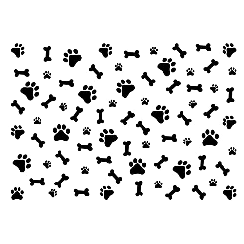 Quanyuchang Set mit 76 Hunde-Dekor-Aufklebern: schwarze, matte Vinyl-Hundepfoten-Aufkleber, Knochen, Fußabdruck, Aufkleber für Wand, Glas, Möbel und mehr