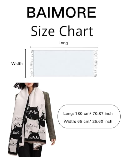 BAIMORE Women's Cute Warm Shawl Reversible Pashmina Cartoon Cat Print Cashmere Feel Large Scarf4