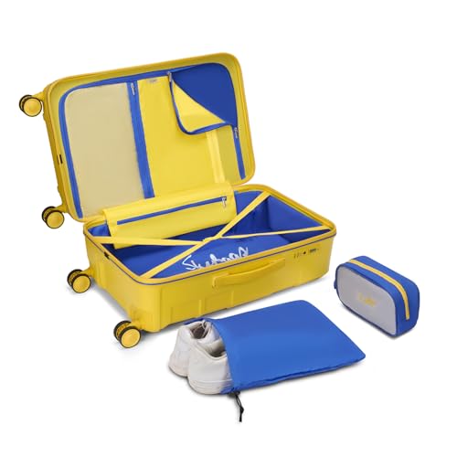 Image of Skybags Whistle Podu Check-in Trolley Bag 68cm | Medium | Hard Luggage | Official CSK Edition 8-Wheel Suitcase | TSA Lock with Anti-Theft Zipper | Polycarbonate | 3 Years Warranty - Unisex (Yellow)