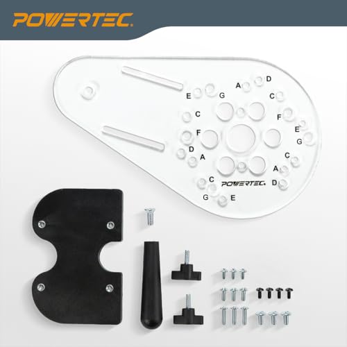 Image of POWERTEC Universal Offset Router Base Plate w /Edge Routing Reversible Fence Guide, Marked Predrilled Holes Fits Listed Models Porter Cable, Bosch, Milwaukee, Ryobi, Makita, Dewalt, Craftsman (71398)