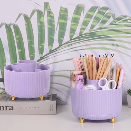 Image of SKYDUE 2 Pack Pen Holder, 360 Degree Rotating Pencil Holder for Desk Organizer, Rotating Desktop Pen Organizer with 5 Slots, Office Supplies, Pencil Cup for Office, School, Home