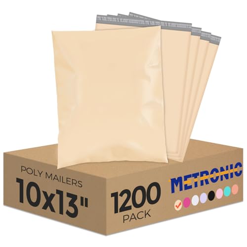 Image of Metronic Poly Mailers 10X13 1200Pack, Strong Adhesive Shipping Envelopes for Clothing, Waterproof Shipping Bags for Small Businesses, Flexible Mailers Poly Bags Packages Bags, Champagne