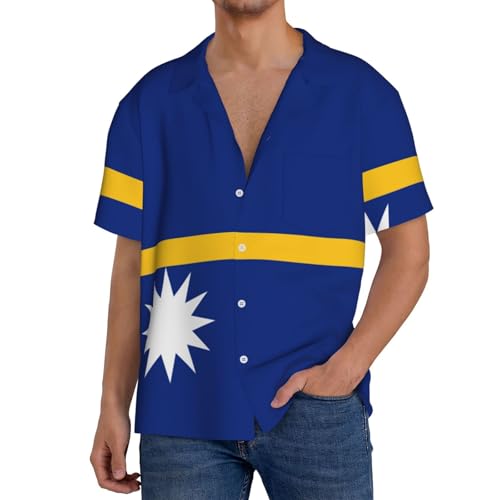 Chemise imprimé drapeau de Nauru coupe classique vêtement d'été manches courtes homme - 3