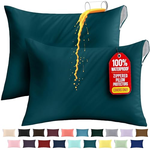 Image of Utopia Bedding Premium 100% Waterproof Pillow Protectors with Zipper Queen Size (Set of 2), Bed Bug and Dust Mite Proof Zippered Pillow Covers, Pillow Encasement Cases, Teal
