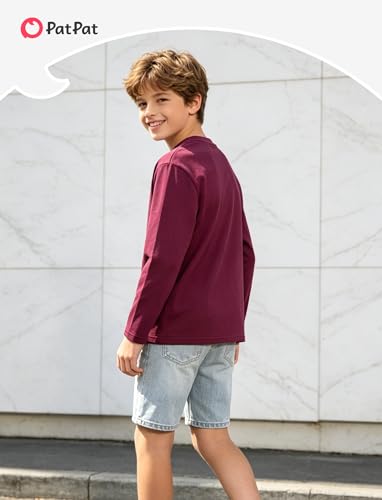 Image of PATPAT Boys Long Sleeve Shirts Cotton Solid Crew Neck Basic Shirts 5-16 Years
