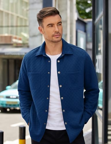 Image of COOFANDY Mens Shacket Long Sleeve Shirt Jacket with Pockets Lightweight Quilted Overshirt