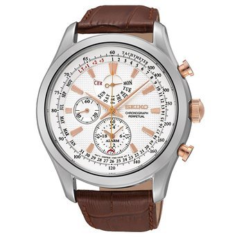 セイコー Seiko Men's SPC129P1 Neo Classic Alarm Perpetual Chronograph White Dial Brown Leather Watch 男性 メンズ 腕時計 【並行輸入品】